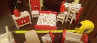 Set Muebles Casa Muñecas Madera Rojo