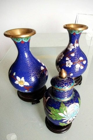 Set 3 Vasi Cinesi Vintage Blu