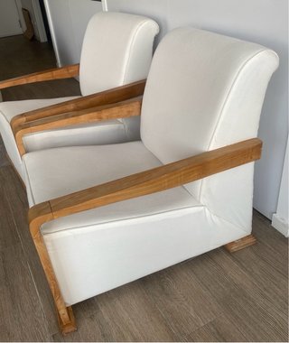 Poltrone di design in legno massello e rivestimento bianco