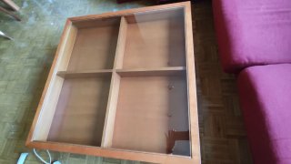 Mesa centro madera y cristal 1x1m