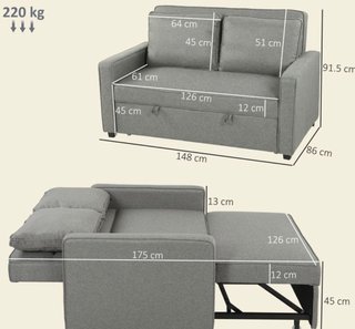 Sofá Cama Gris 2 Plazas