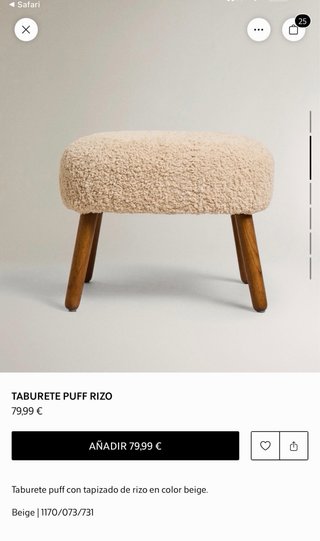Taburete puff rizo Zara Home Beige