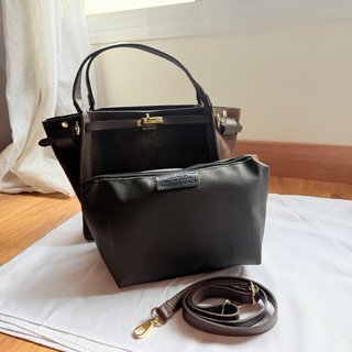 Bolso tote piel y antelina marrón