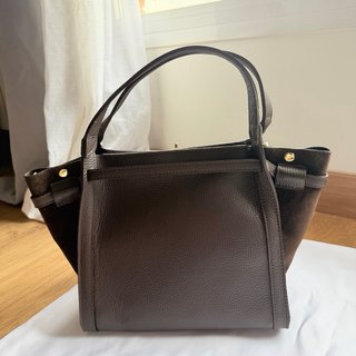 Bolso tote piel y antelina marrón