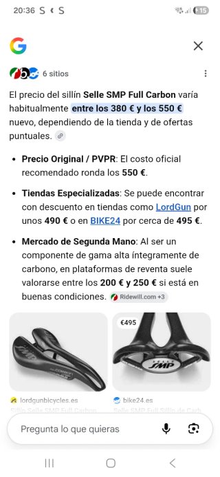 Sillín Bici Selle SMP Full Carbon
