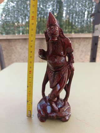 Talla madera vintage Zhu Bajie (dios cerdo)