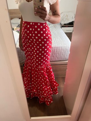 Falda flamenca roja lunares blancos