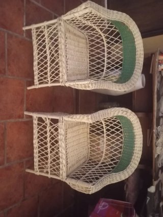 2 Sillones de mimbre blanco y verde
