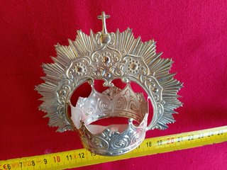 Corona Aureola Ráfaga Metal Plateado Antigua