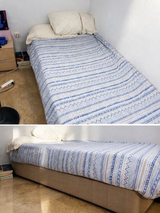 Cama canapé beige y azul