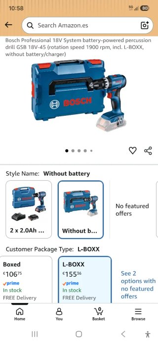 BOSCH TALADRO PERCUTOR GSB 18V-45 NUEVO (CUERPO)