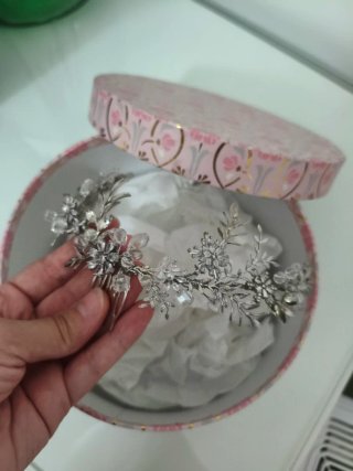 Tocado Novia Artesanal Plata Flores