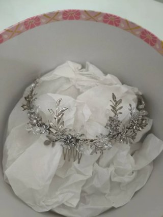 Tocado Novia Artesanal Plata Flores