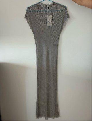 Vestido Zara brillante gris/plata