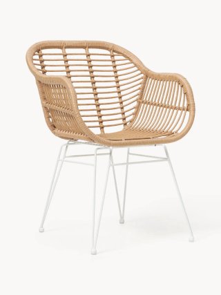 Sedia in rattan beige con braccioli