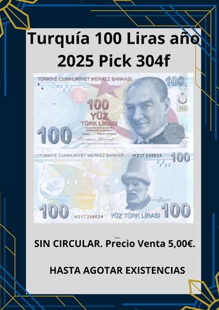 Turquía 100 Liras 2025 Pick 304f