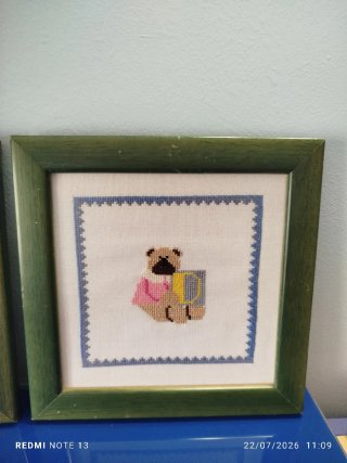 2 Cuadros Punto Cruz Infantil Oso con  letra