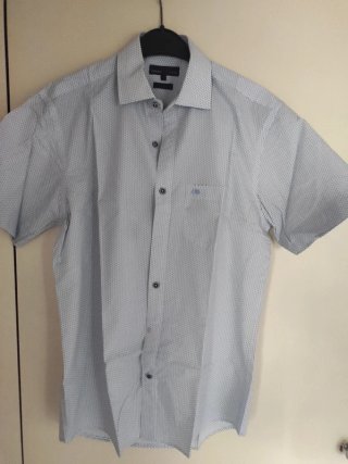 Olymp Camisa Manga Corta Azul Estampada