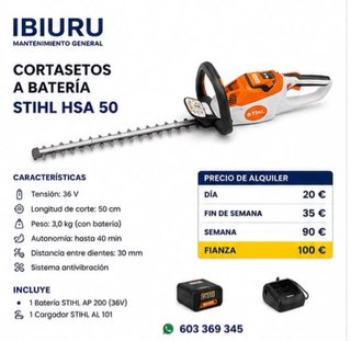 Alquiler Cortasetos STIHL HSA 50 Batería