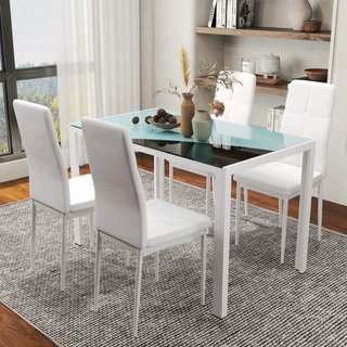 Mesa de comedor cristal y metal blanco