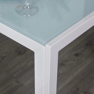 Mesa de comedor cristal y metal blanco