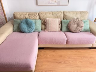 Divano angolare beige in pelle