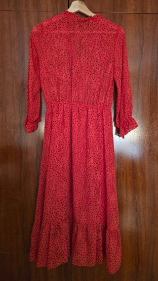 Vestido Zara rojo lunares negros manga 3/4