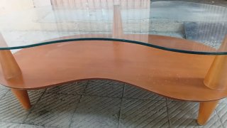 Mesa centro cristal y madera