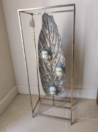 Portavelas Decorativo Hoja Azul y Dorado