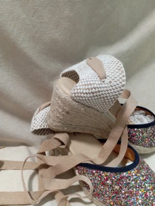 Esparteñas Galiana cuña cintas glitter