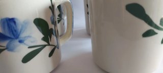 Juego 4 tazas cerámica vintage flores azules
