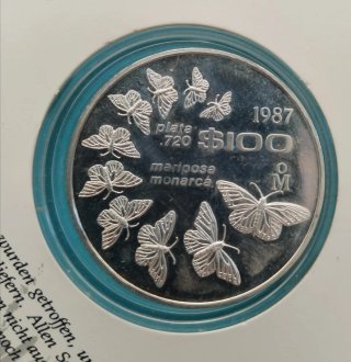 Moneda Plata México 1987 Mariposa Monarca WWF