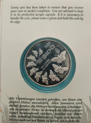 Moneda Plata México 1987 Mariposa Monarca WWF