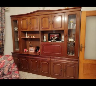 Mueble de salón antiguo madera y cristal
