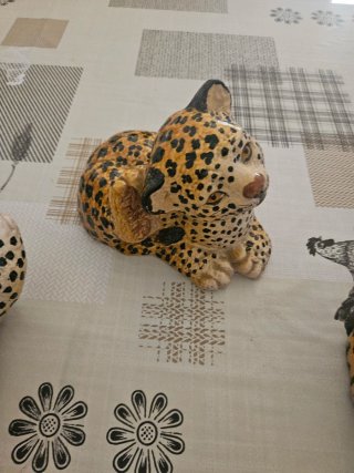 Conjunto 3 Leopardos Cerámica Hechos Mano
