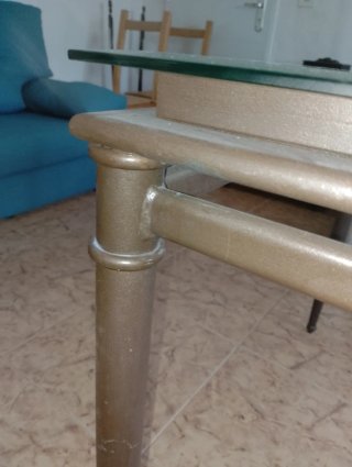 Mesa de comedor cristal y forja