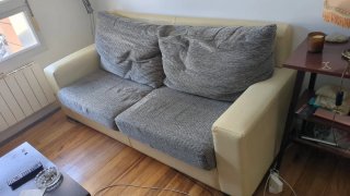 Sofá 2 plazas beige y gris