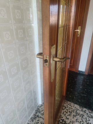Puerta individual de madera con panel acristalado