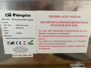 Microondas Orbegozo con Grill