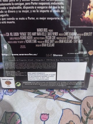 Película VHS Payback Mel Gibson Español