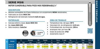 Bomba y motor Sumergible para pozo 7,5 cv
