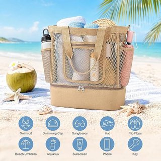 Bolsa de Playa grande Malla Beige