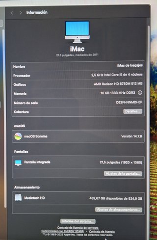 Imac 2,5GHz i5 16GB RAM 500GB SSD