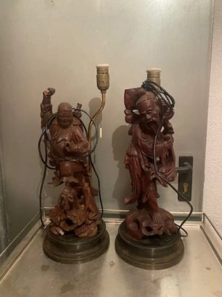 Pareja Lámparas Escultura Madera