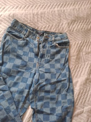 Pantalón vaquero cuadros azul