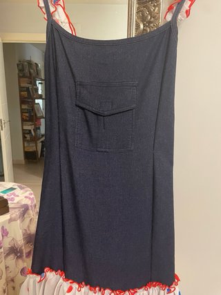 Vestido vaquero tirantes volantes azul y multicolo