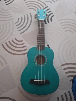 Ukelele azul con funda