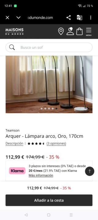 Lámpara Arco Dorada Maison du Monde