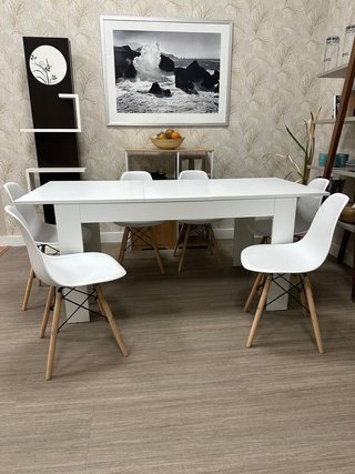 Mesa extensible blanca con 6 sillas - Oferta !
