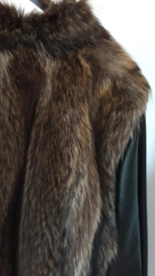 Chaquetón vintage piel/cuero negro y marrón